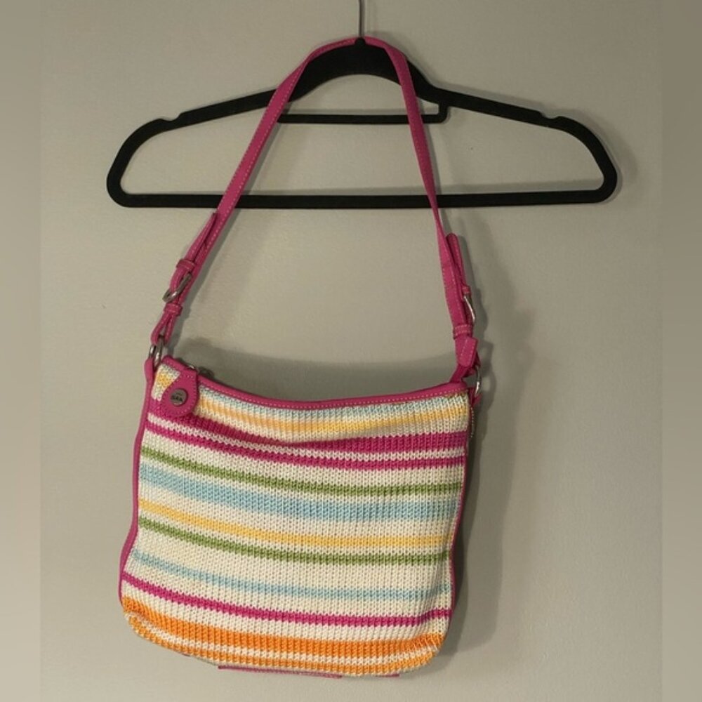 The Sack Boho Woven Striped Purse Handbag Barbiecore